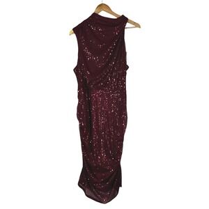 NWT Grace Karin Ruched Sequin Sheath Midi Dress Burgundy Red Glam Party Size XL
